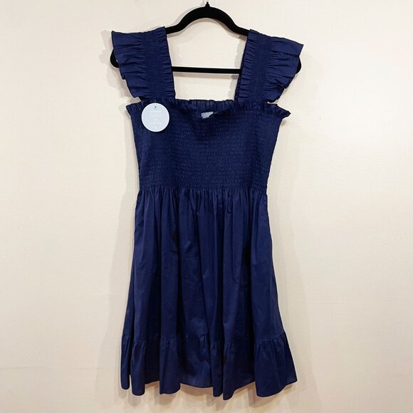 New Hill House Elizabeth 100% Cotton Mini Nap Dress Navy Large - Picture 2 of 7